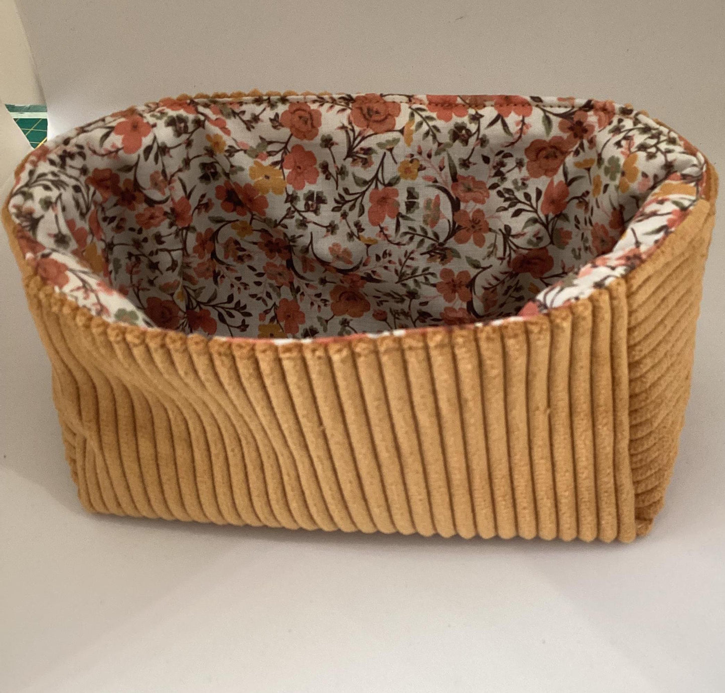 Vide poche en velours côtelé et coton Fleuri