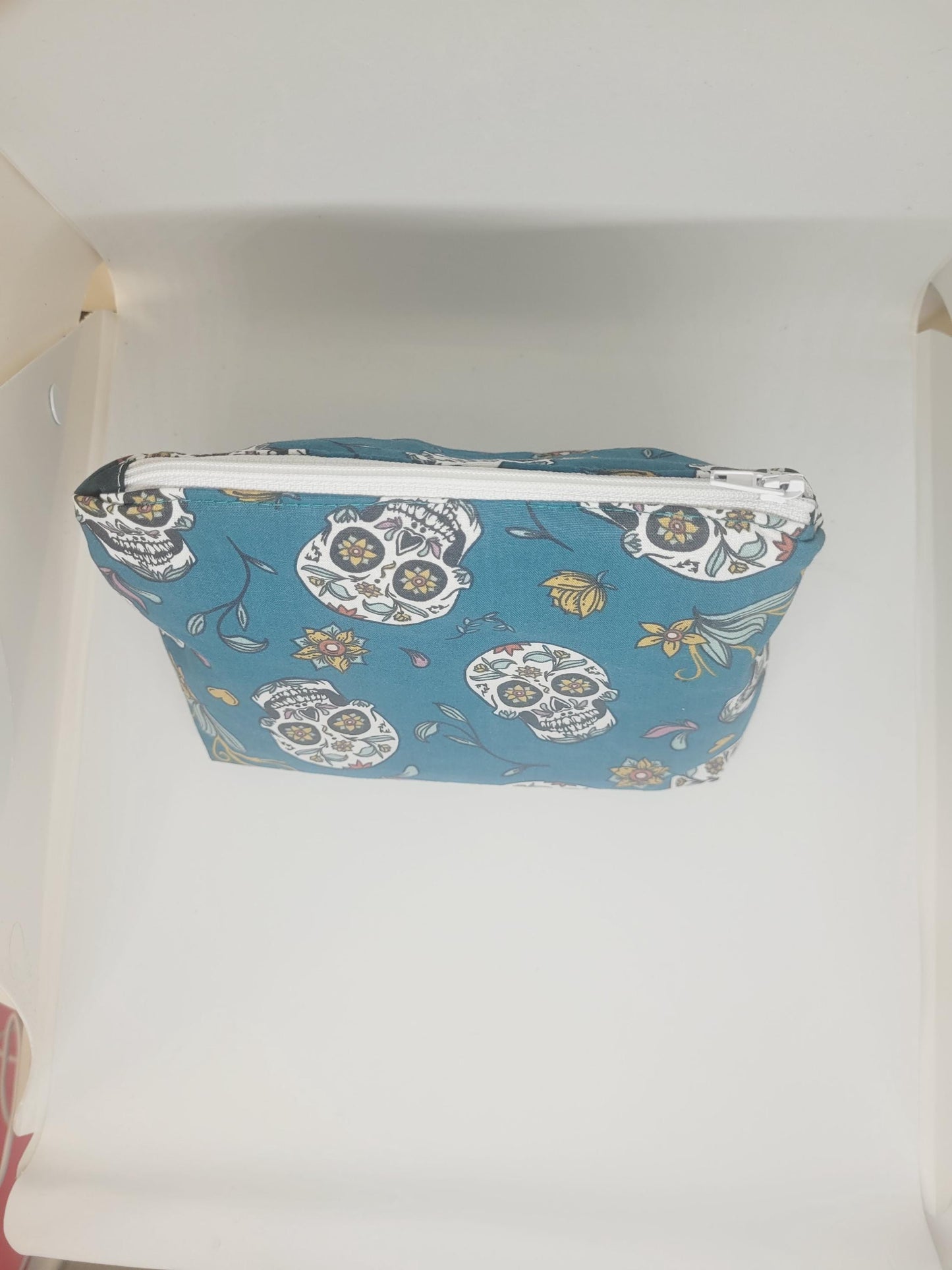 Trousse de maquillage élégante en coton bleu -vert : pochette de rangement élégante pour cosmétiques et produits de toilette