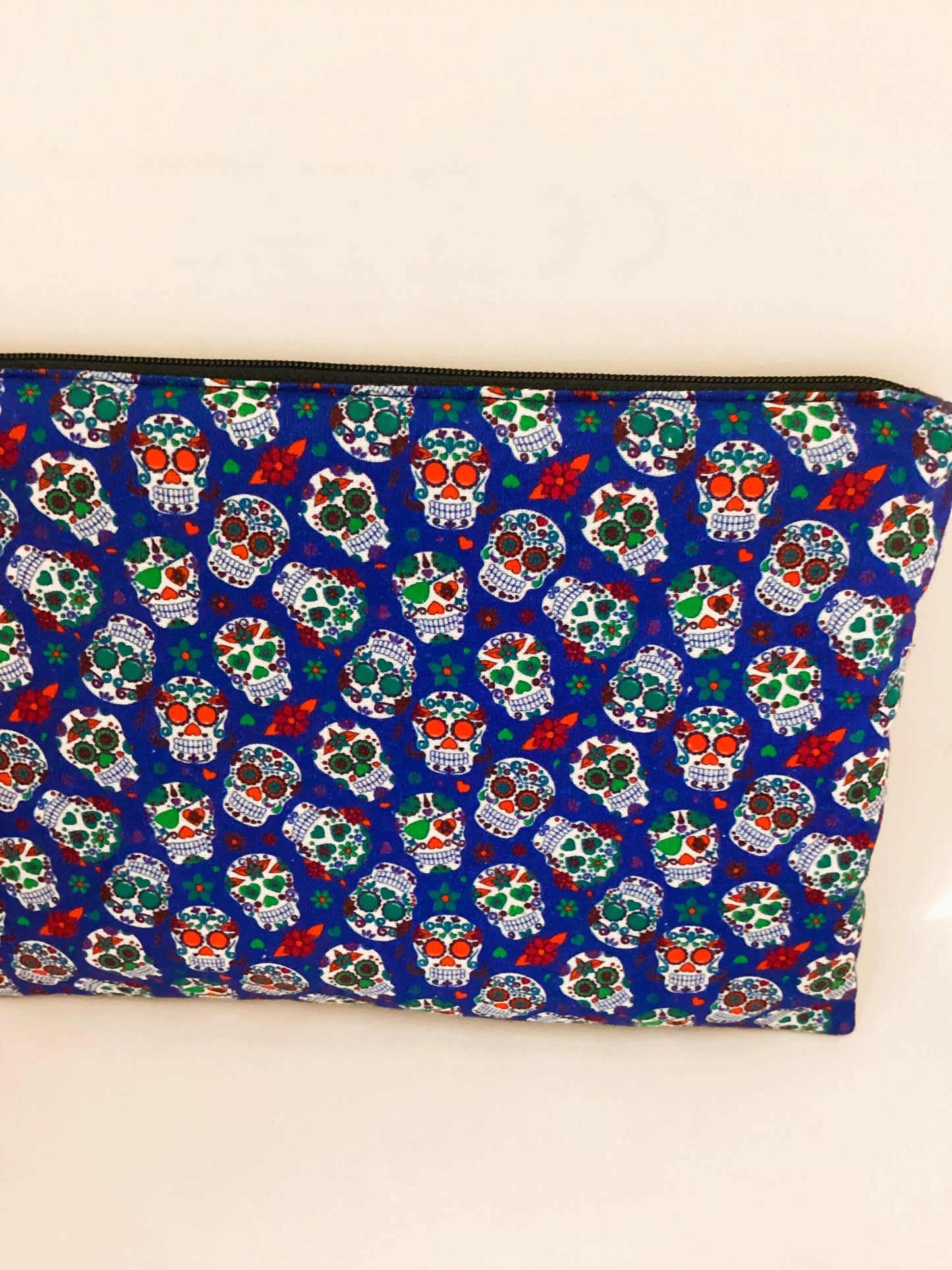 Pochette en tissu de coton à imprimé tête de mort -Organisateur de rangement polyvalent pour le maquillage, la papeterie et les accessoires