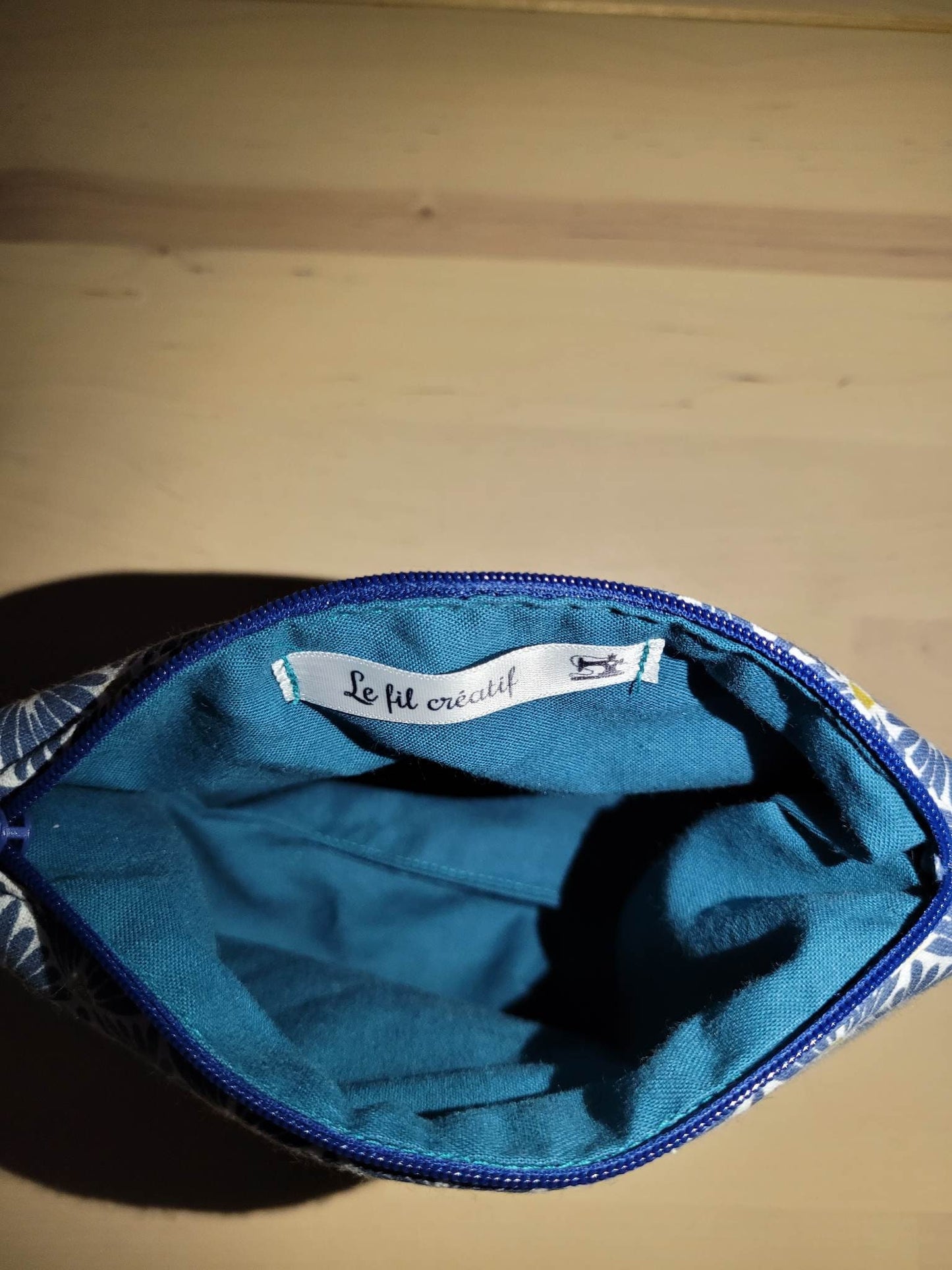 Trousse maquillage en tissu coton bleu