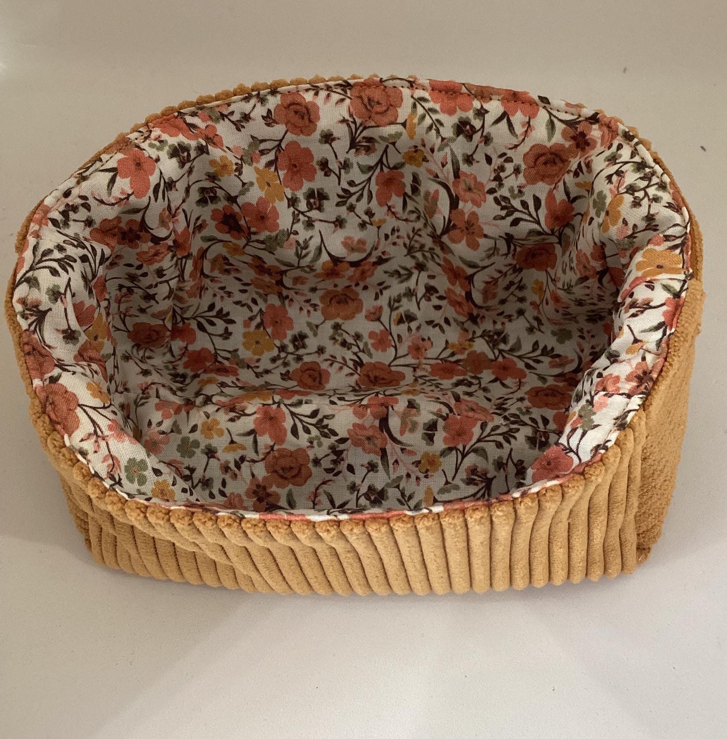 Vide poche en velours côtelé et  coton Fleuri