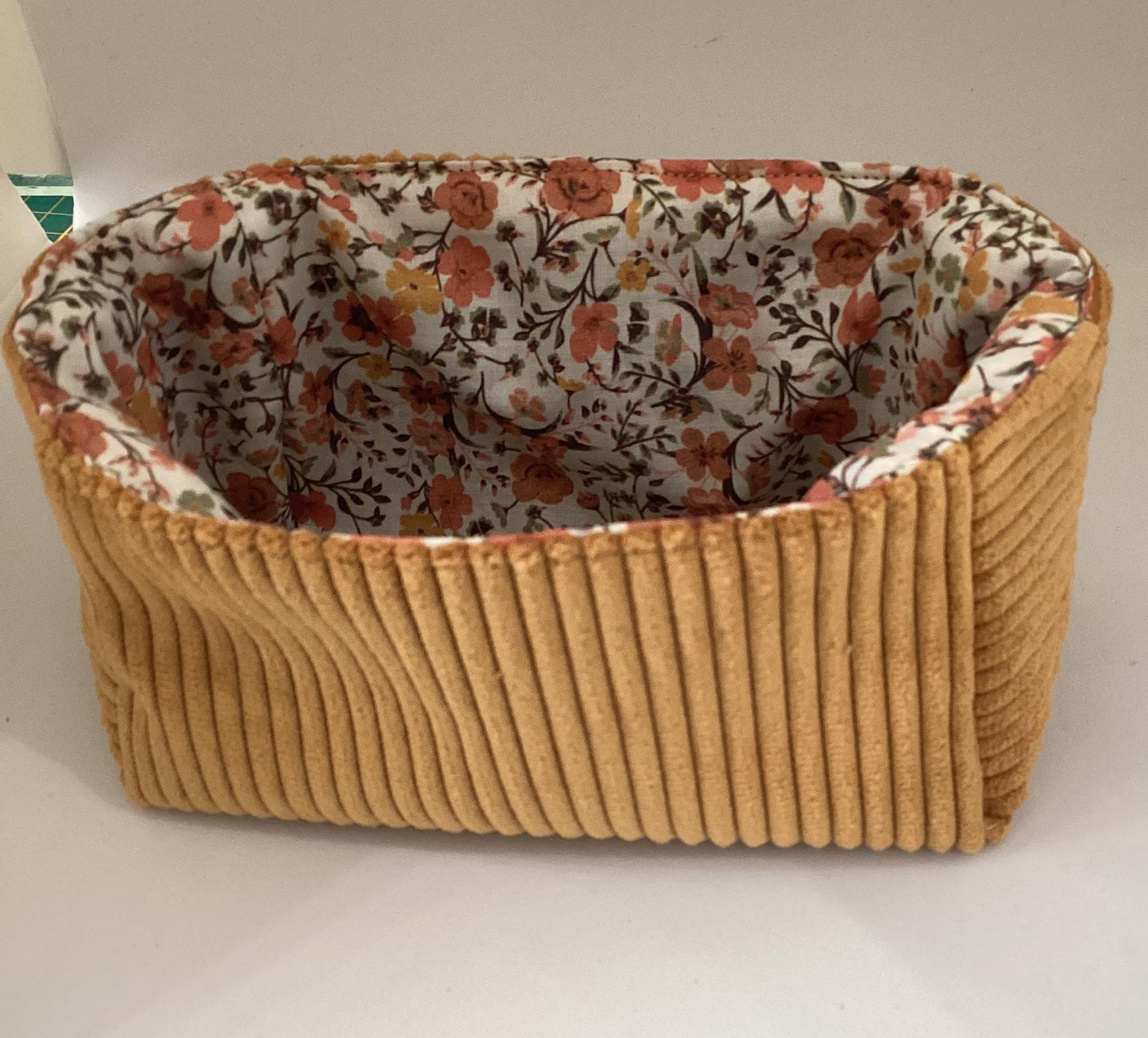 Vide poche en velours côtelé et  coton Fleuri