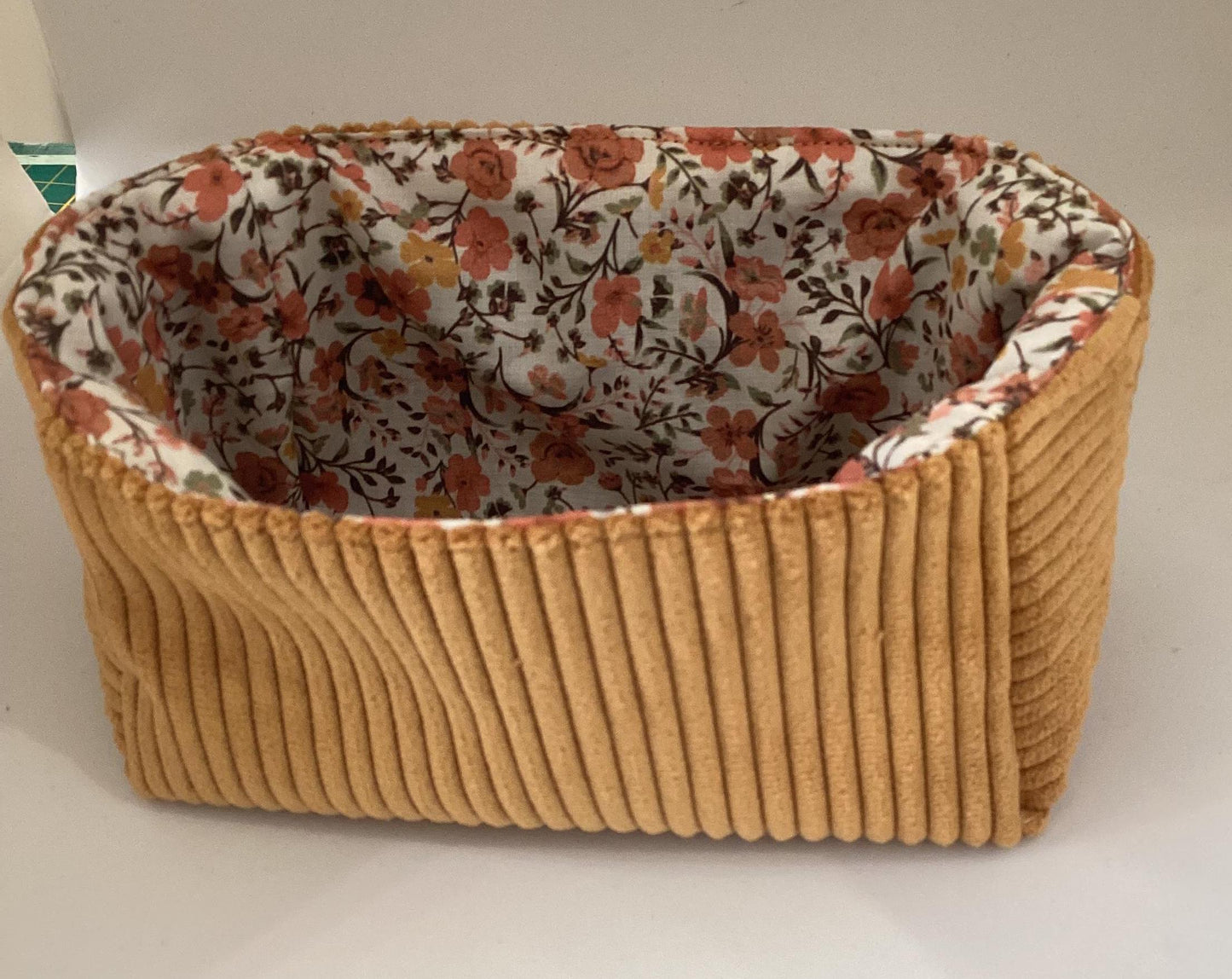 Vide poche en velours côtelé et  coton Fleuri