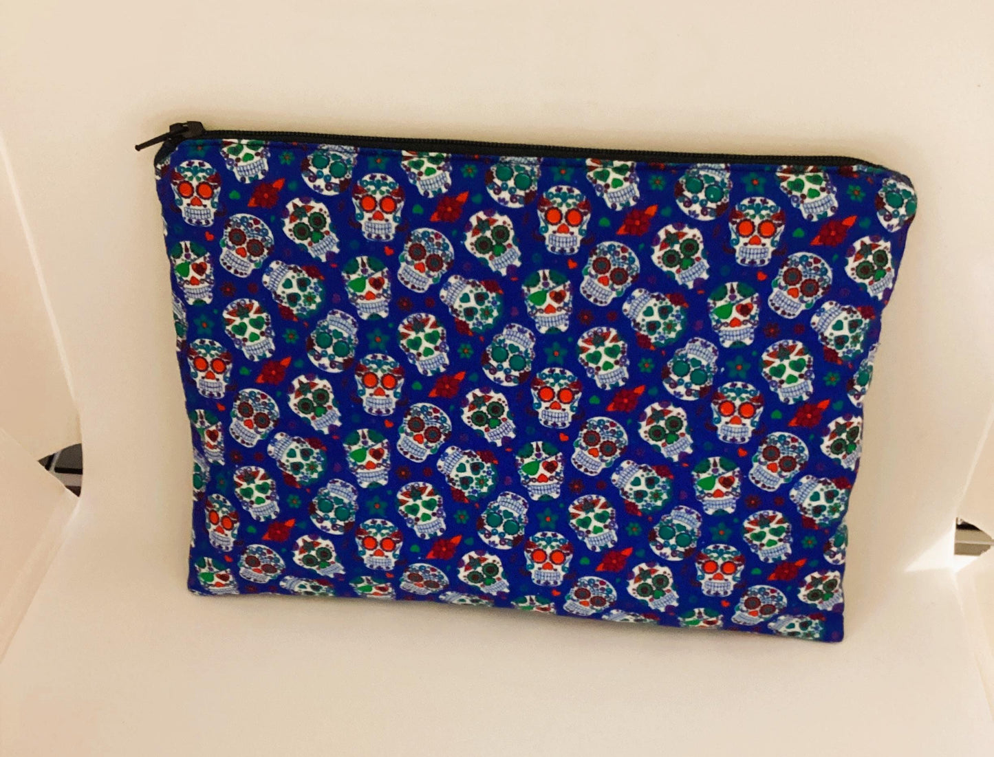 Pochette en tissu de coton à imprimé tête de mort -Organisateur de rangement polyvalent pour le maquillage, la papeterie et les accessoires