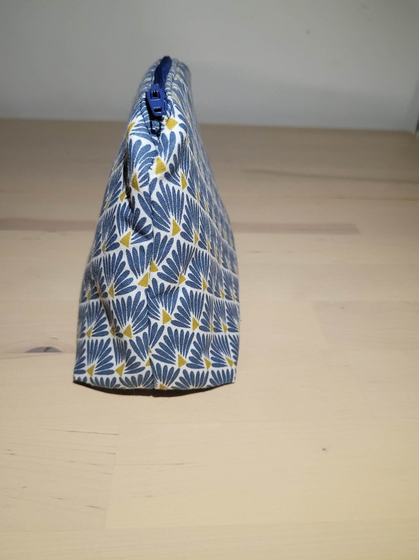 Trousse maquillage en tissu coton bleu