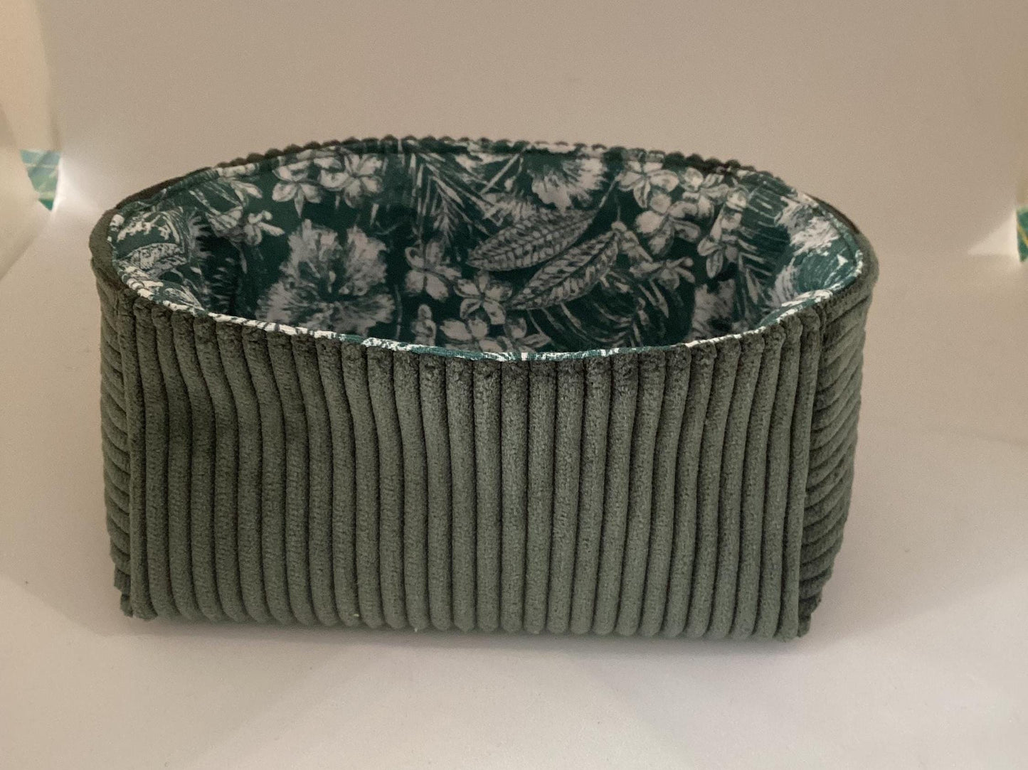 Vide poche en velours côtelé et  coton Fleuri