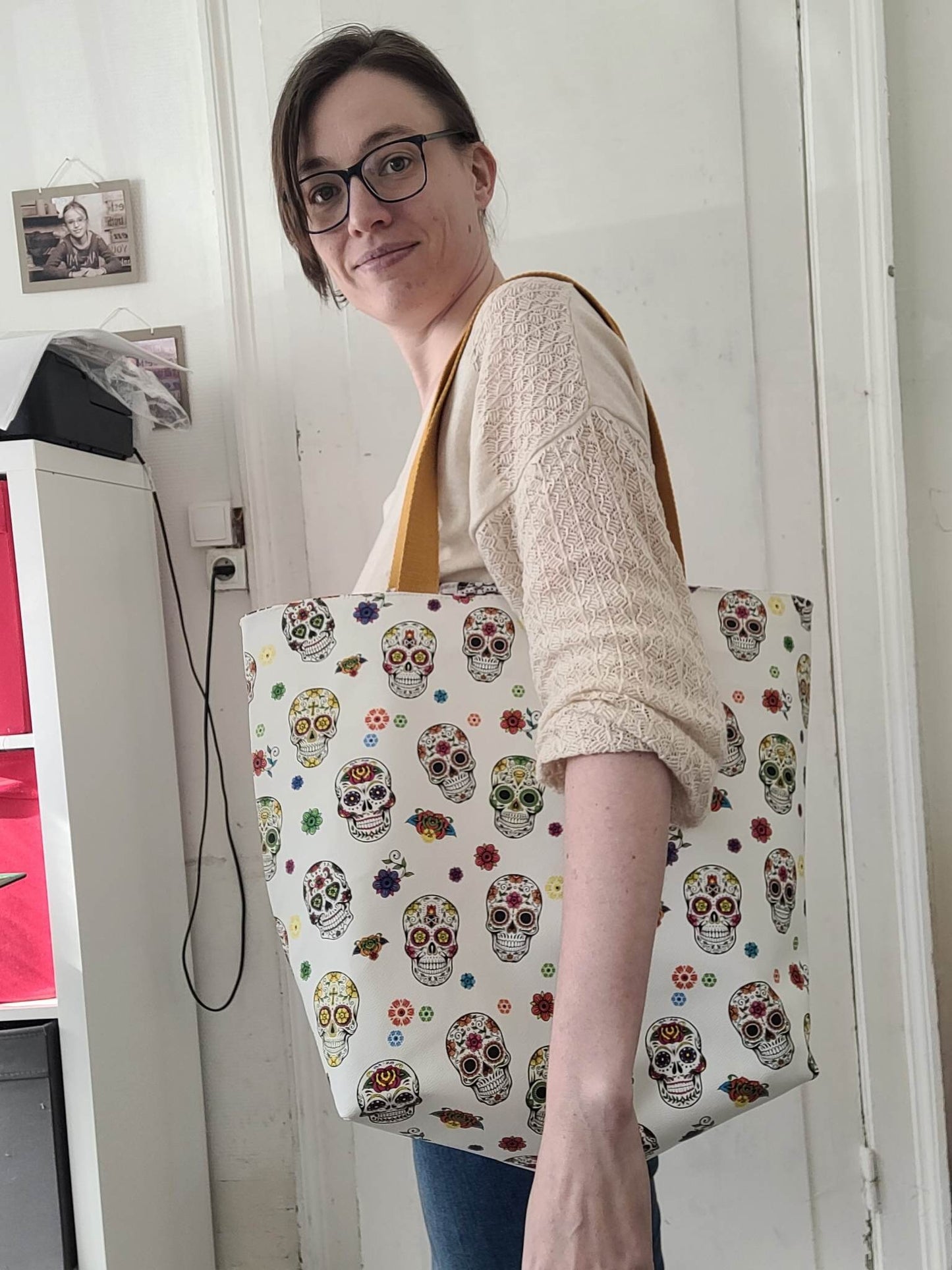 sac fourre - tout en simili cuir tête de mort