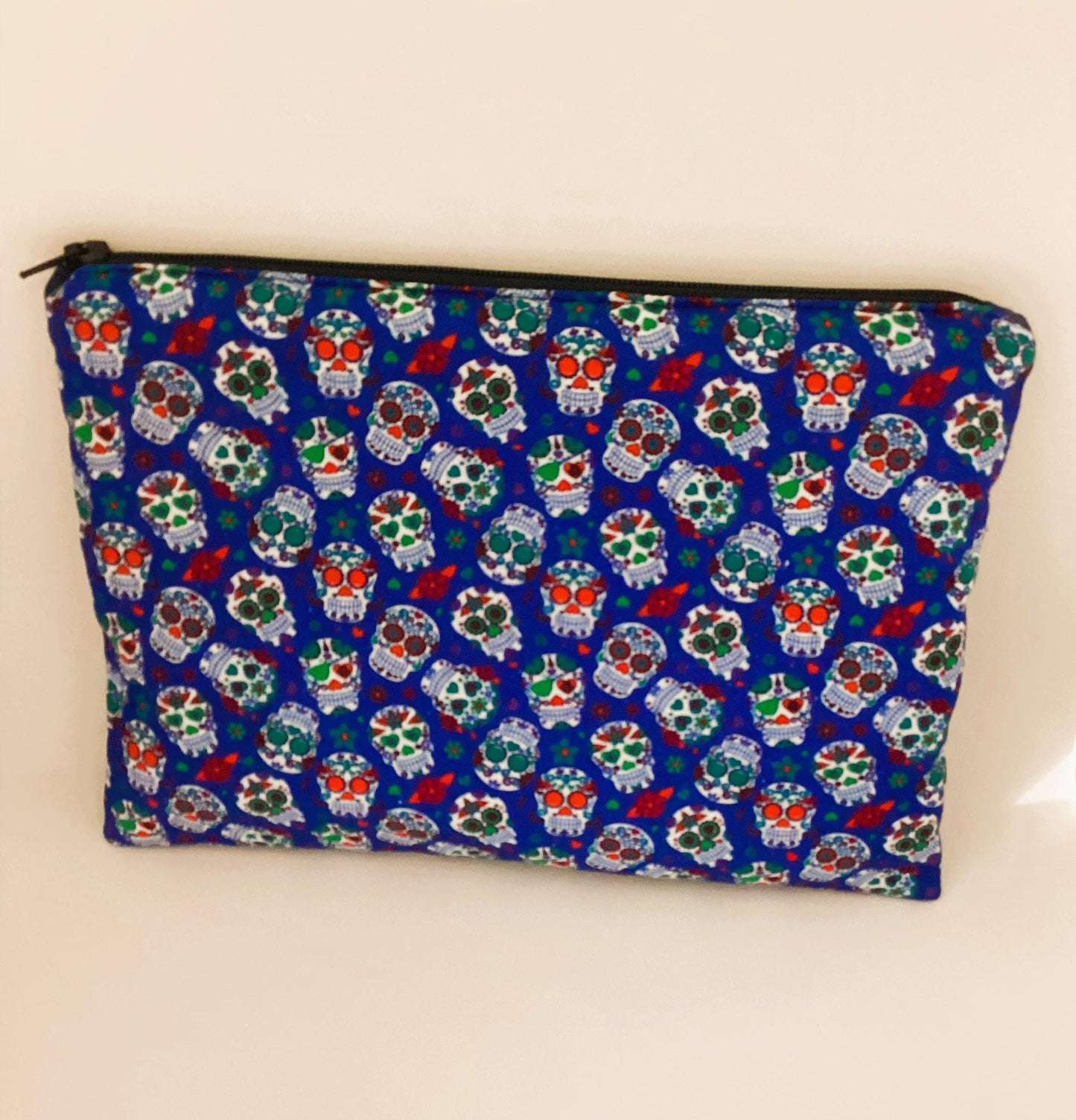 Pochette en tissu de coton à imprimé tête de mort -Organisateur de rangement polyvalent pour le maquillage, la papeterie et les accessoires