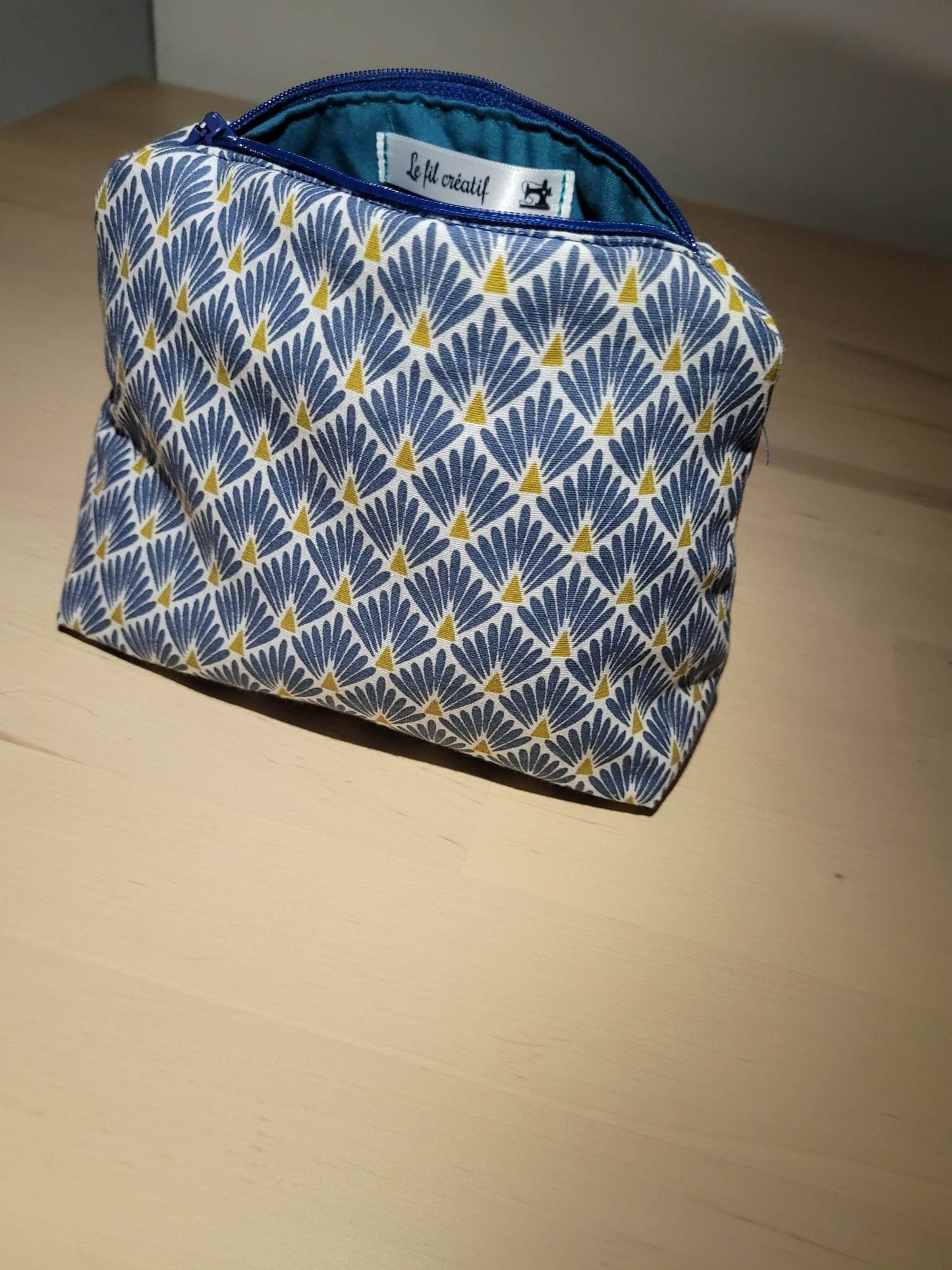 Trousse maquillage en tissu coton bleu