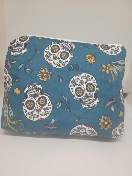 Trousse de maquillage élégante en coton bleu -vert : pochette de rangement élégante pour cosmétiques et produits de toilette