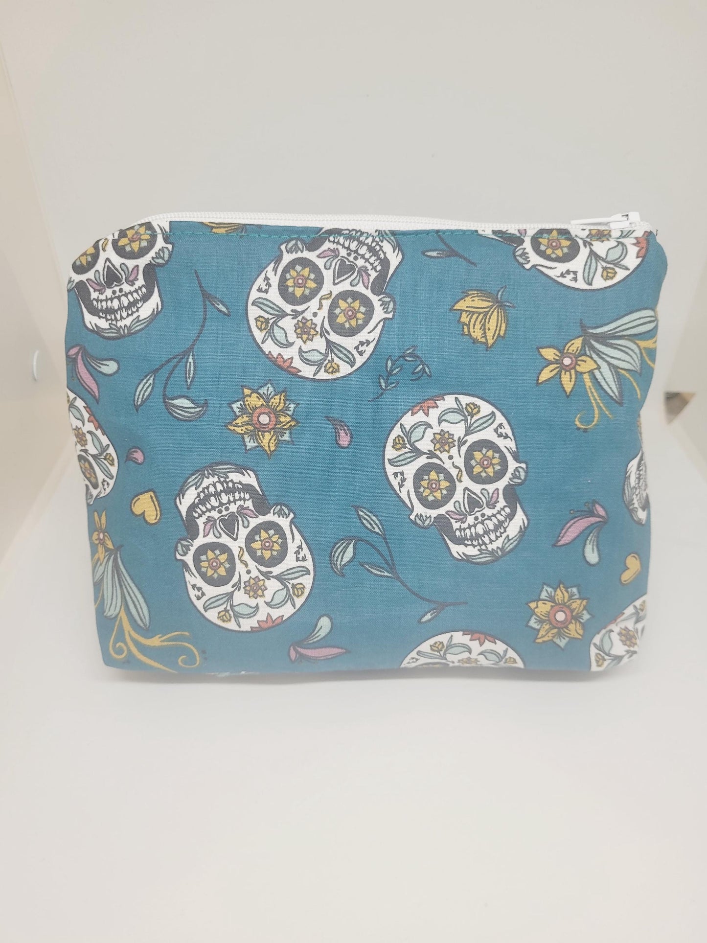 Trousse de maquillage élégante en coton bleu -vert : pochette de rangement élégante pour cosmétiques et produits de toilette