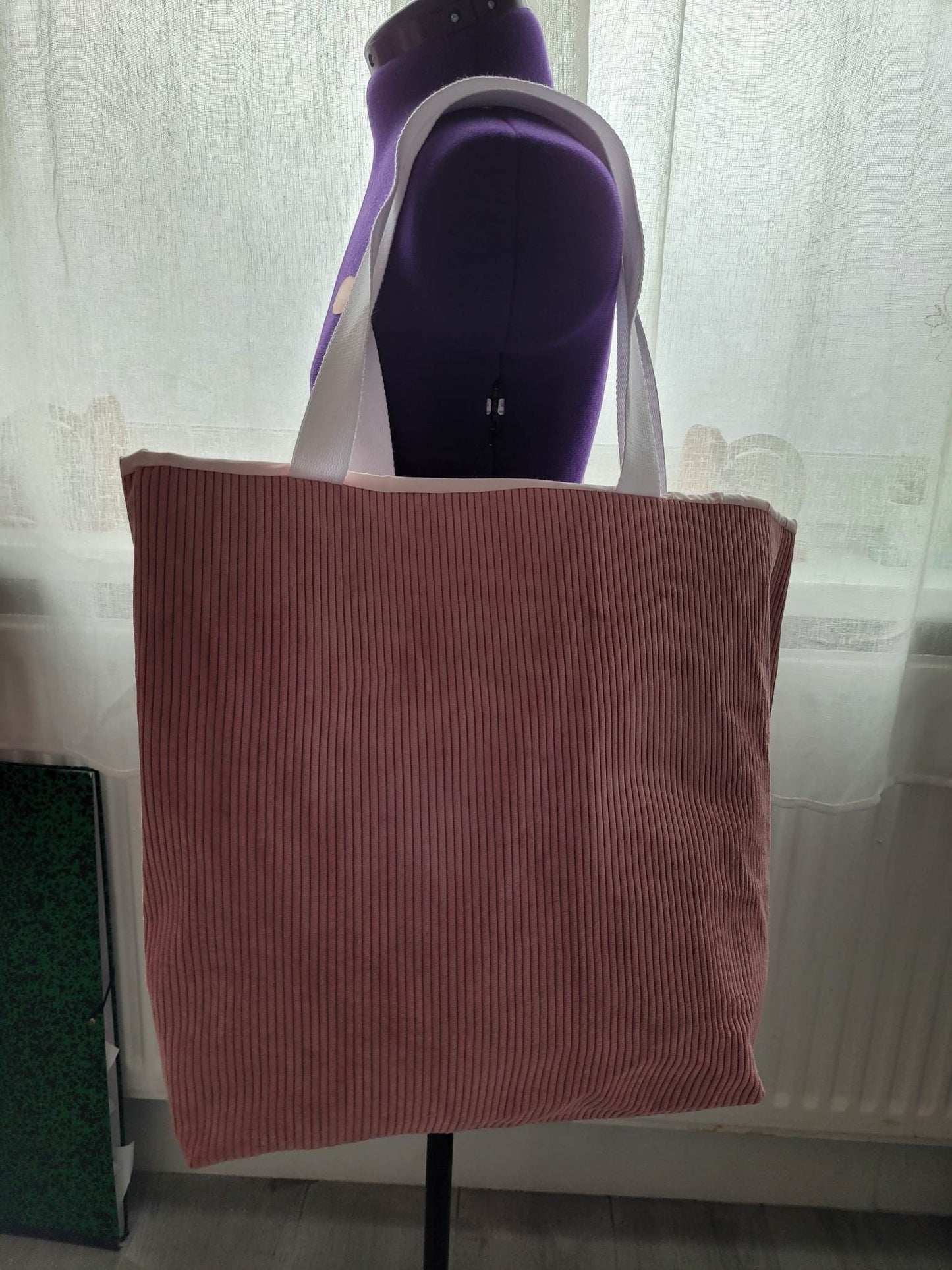 Sac cabas en velours côtelé rose