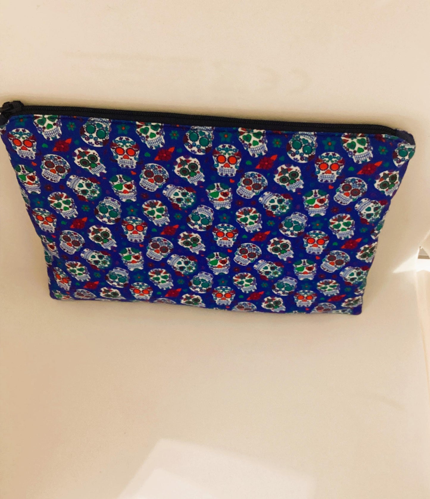 Pochette en tissu de coton à imprimé tête de mort -Organisateur de rangement polyvalent pour le maquillage, la papeterie et les accessoires