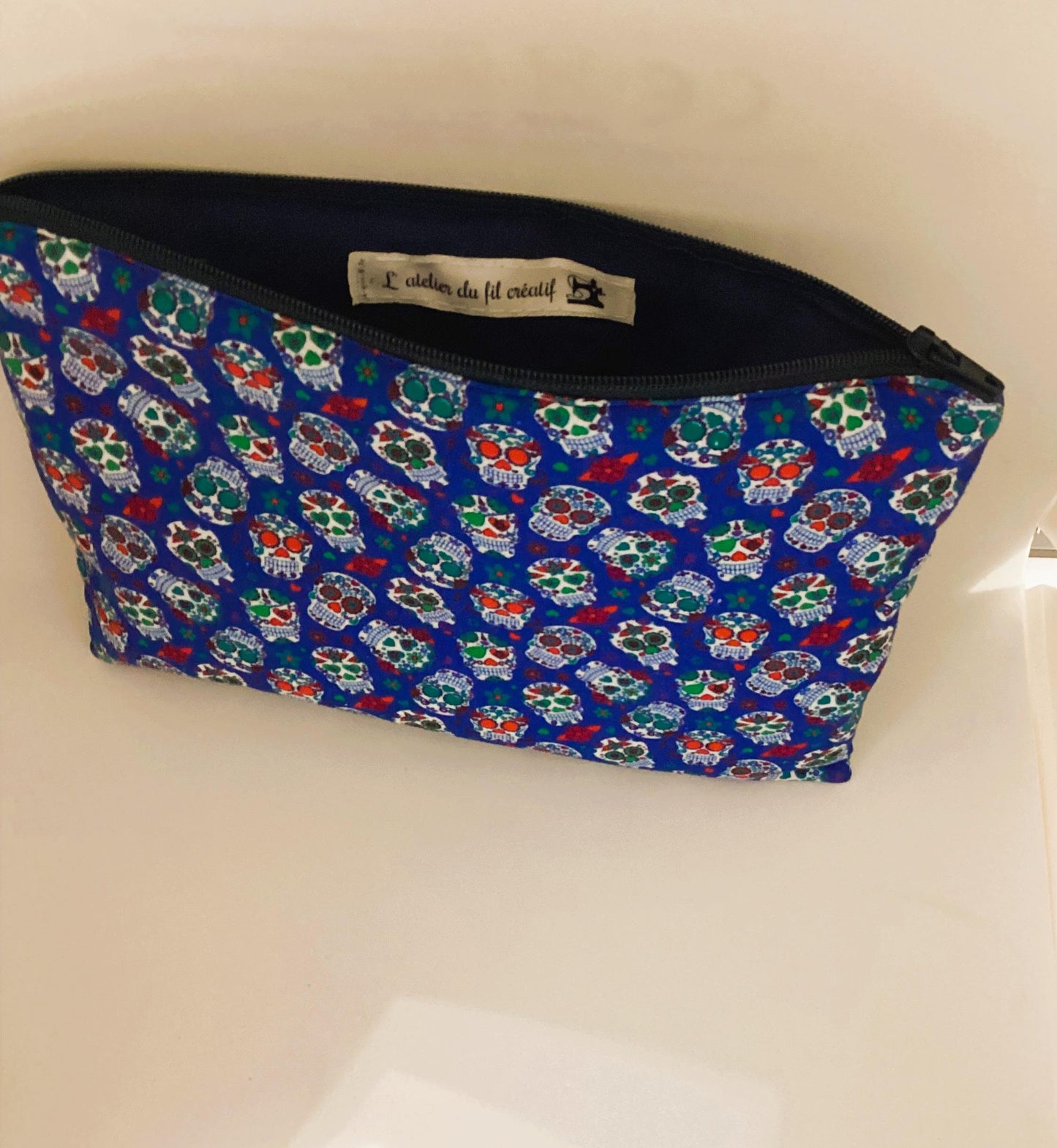 Pochette en tissu de coton à imprimé tête de mort -Organisateur de rangement polyvalent pour le maquillage, la papeterie et les accessoires