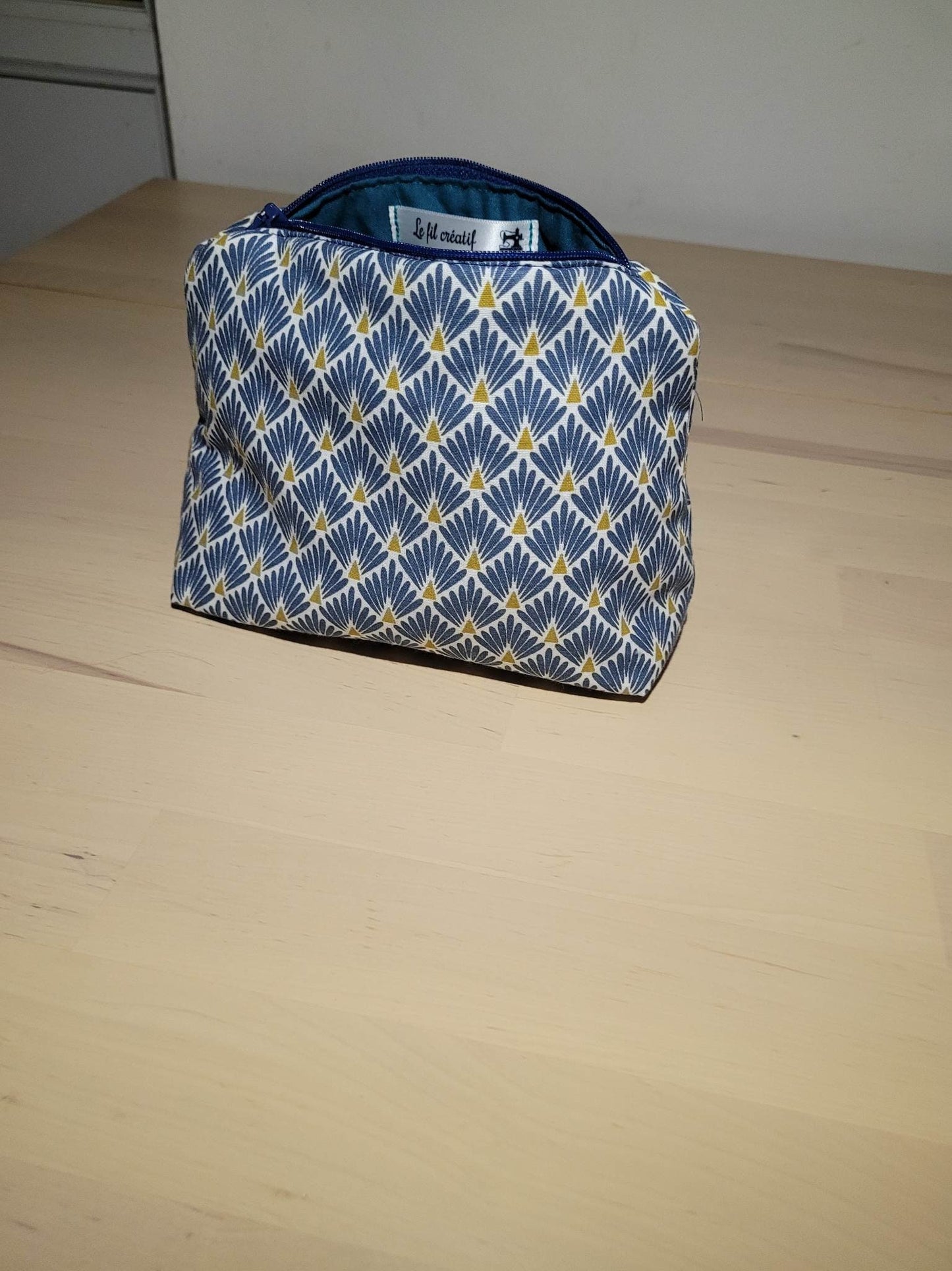 Trousse maquillage en tissu coton bleu