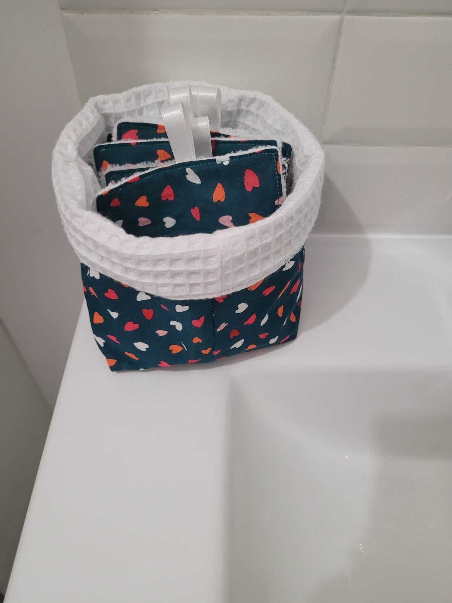 Panier et lingettes lavable coeur bio