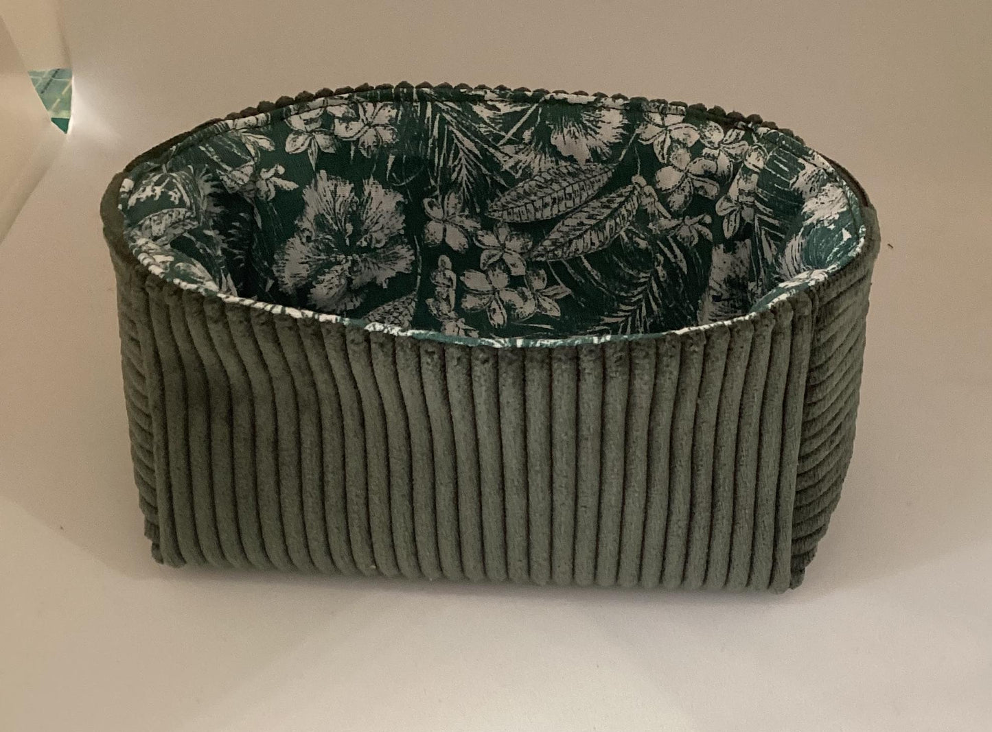 Vide poche en velours côtelé et  coton Fleuri