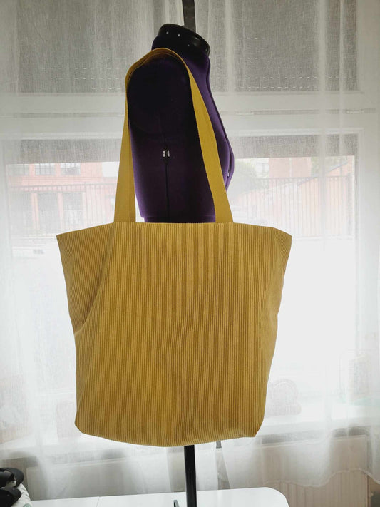 Sac cabas jaune en velours côtelé