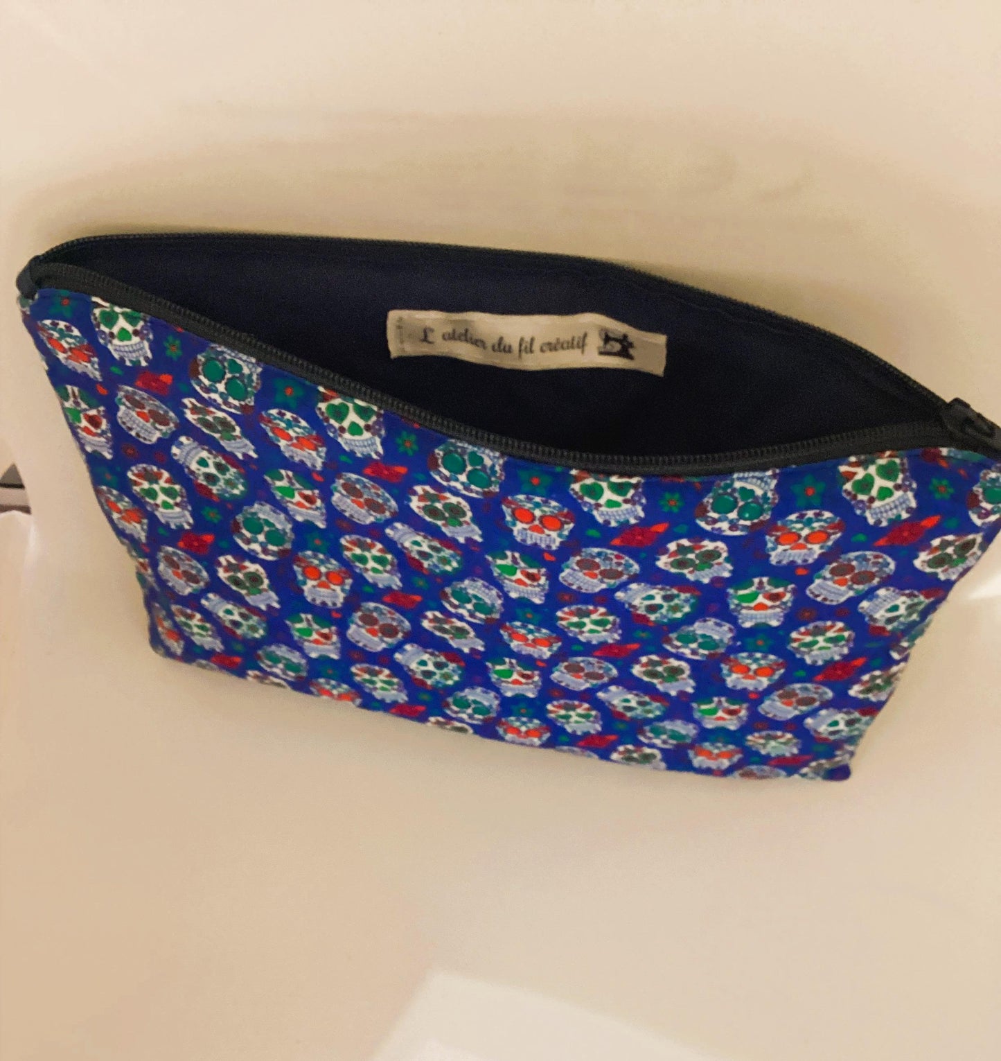 Pochette en tissu de coton à imprimé tête de mort -Organisateur de rangement polyvalent pour le maquillage, la papeterie et les accessoires