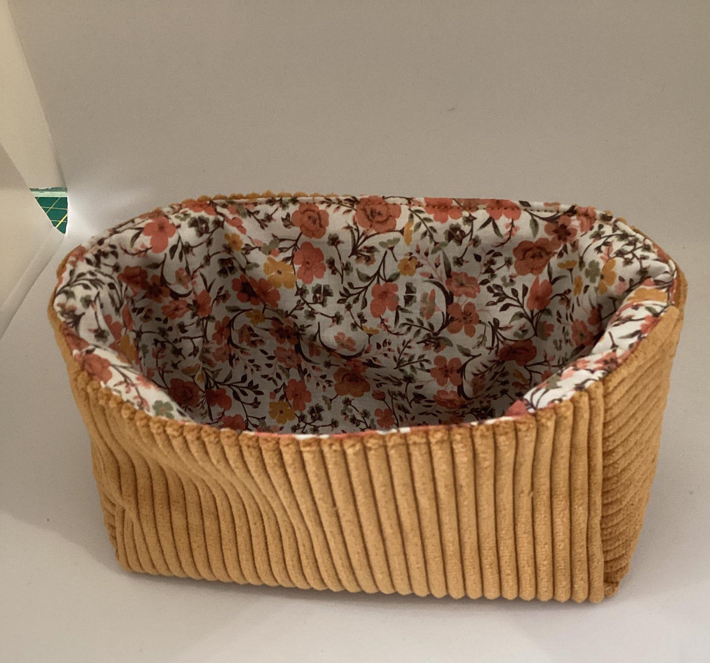 Vide poche en velours côtelé et  coton Fleuri