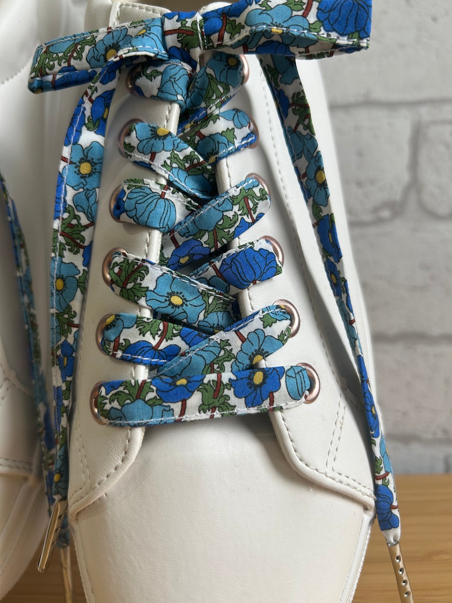 Lacets fleuris pour baskets – Lacets originaux motif floral bleu vert – Accessoire customisation sneakers