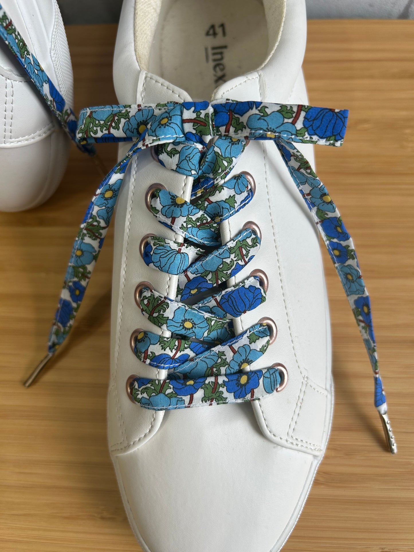 Lacets fleuris pour baskets – Lacets originaux motif floral bleu vert – Accessoire customisation sneakers