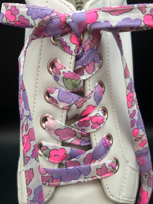 Lacets fleuris LIBERTY rose et violet pour baskets
