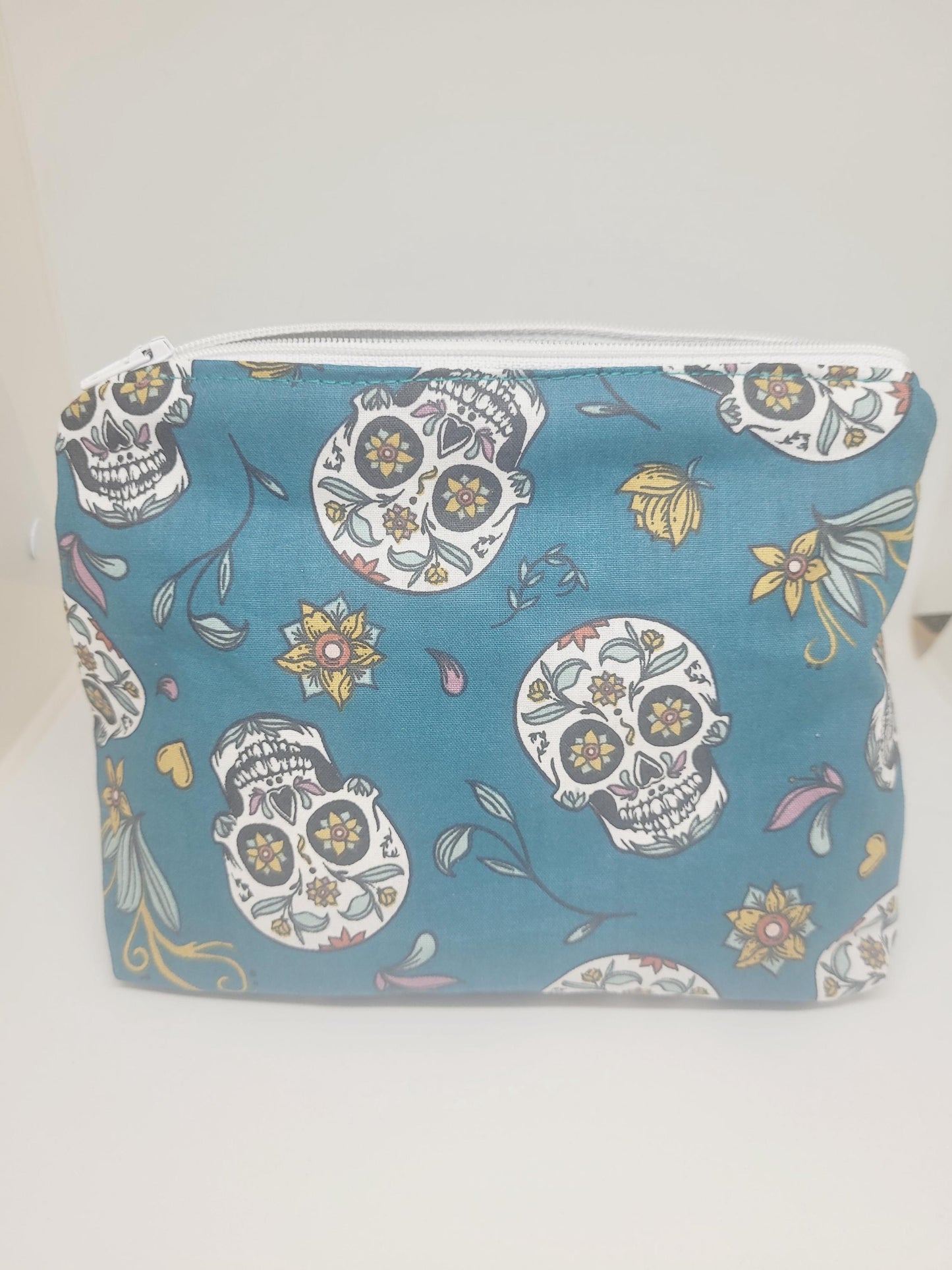Trousse de maquillage élégante en coton bleu -vert : pochette de rangement élégante pour cosmétiques et produits de toilette