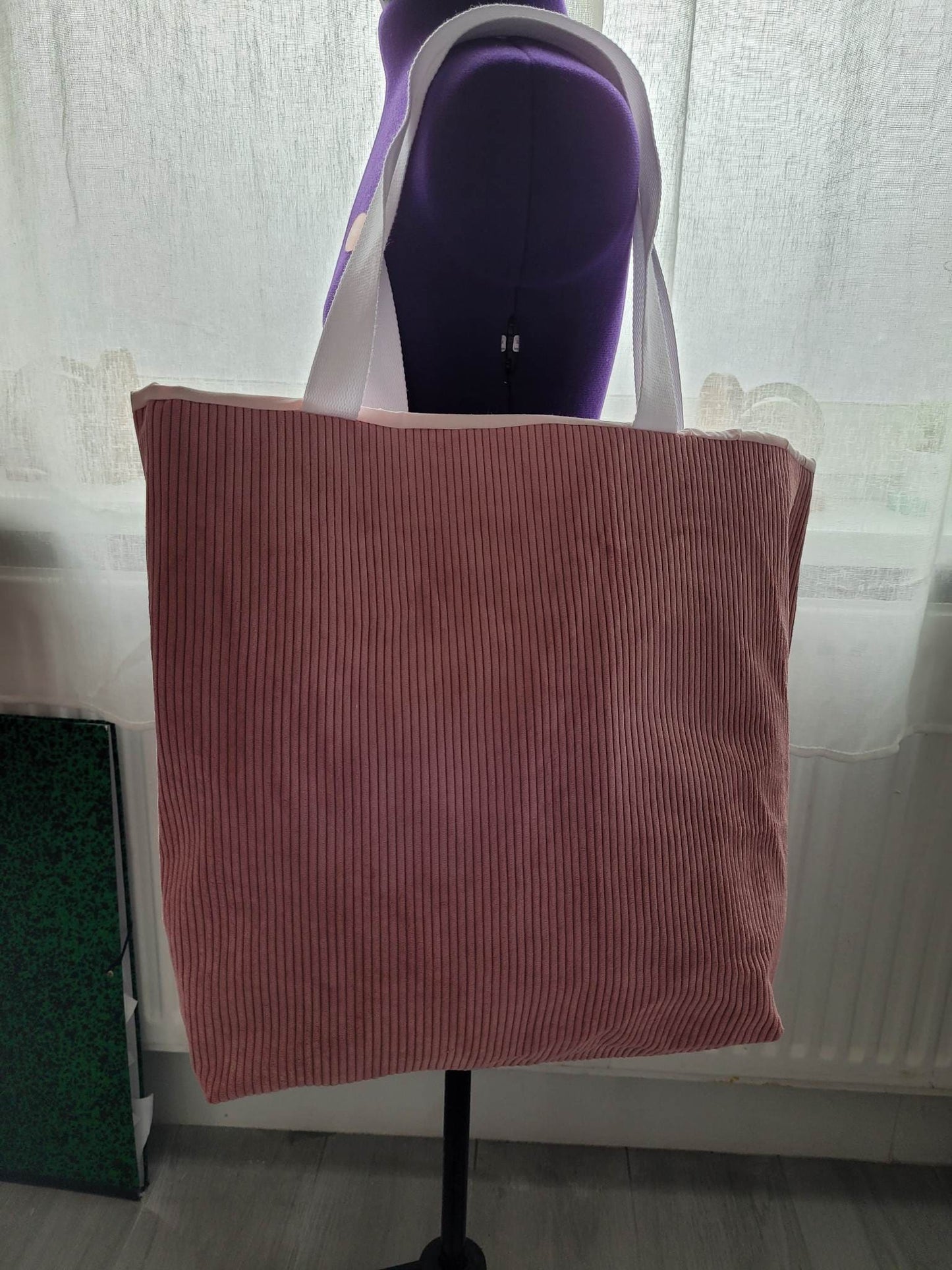 Sac cabas en velours côtelé rose