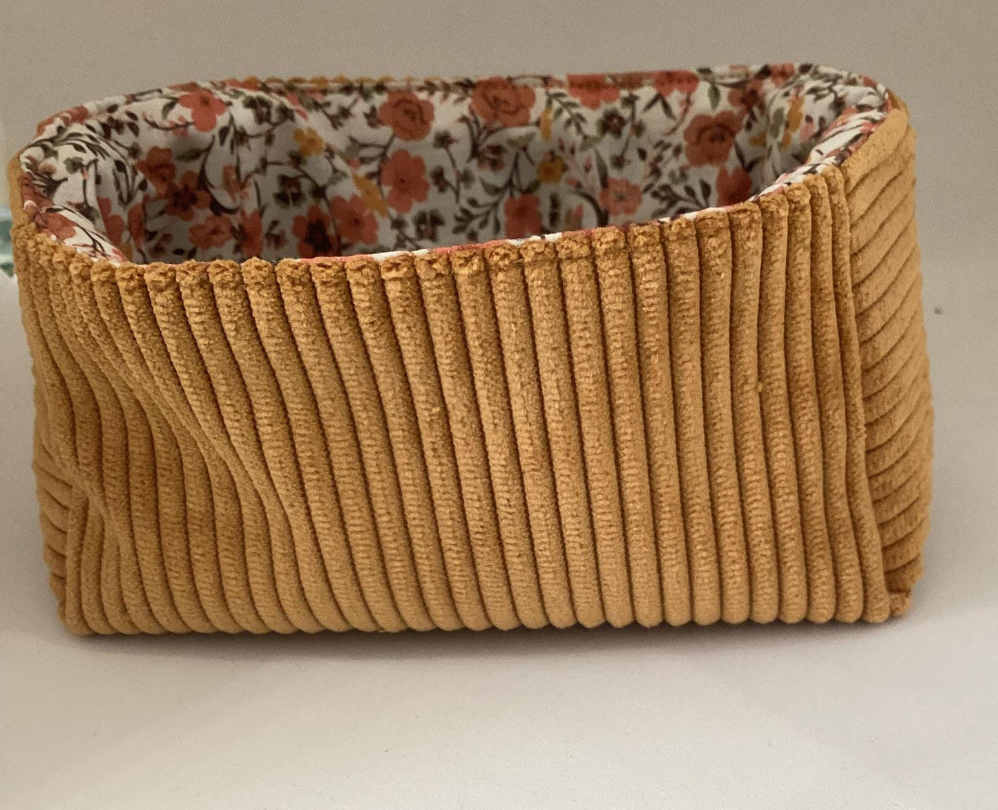 Vide poche en velours côtelé et  coton Fleuri