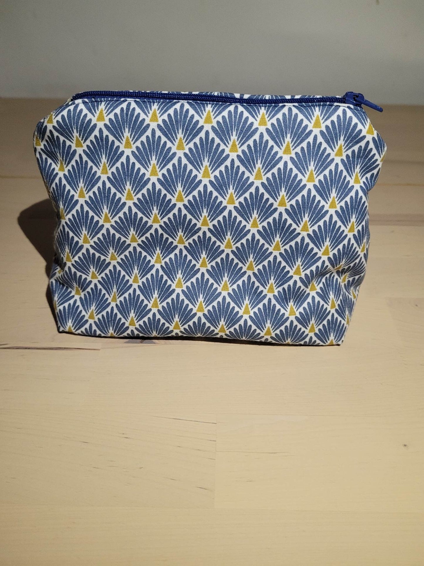 Trousse maquillage en tissu coton bleu