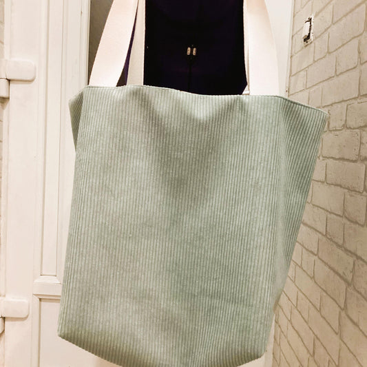 Sac cabas bleu turquoise en velours côtelé et tissu tête de mort