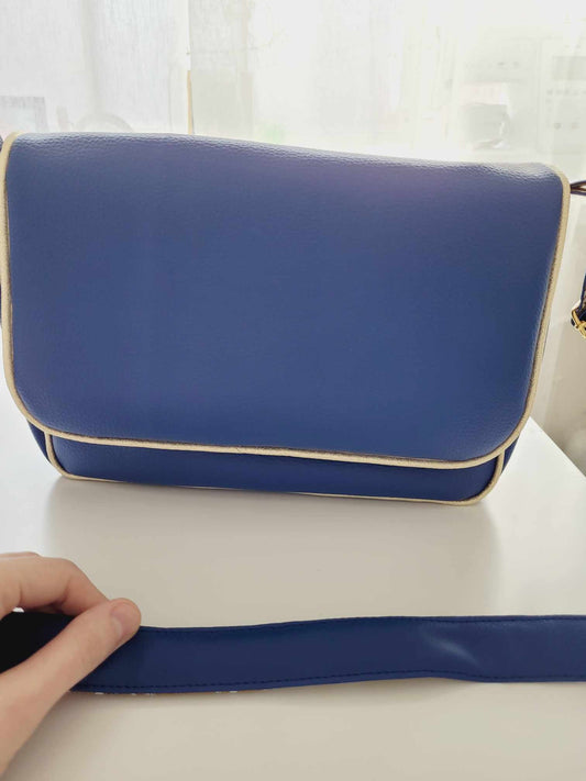 Sac à main simili cuir bleu marine et tissu liberty