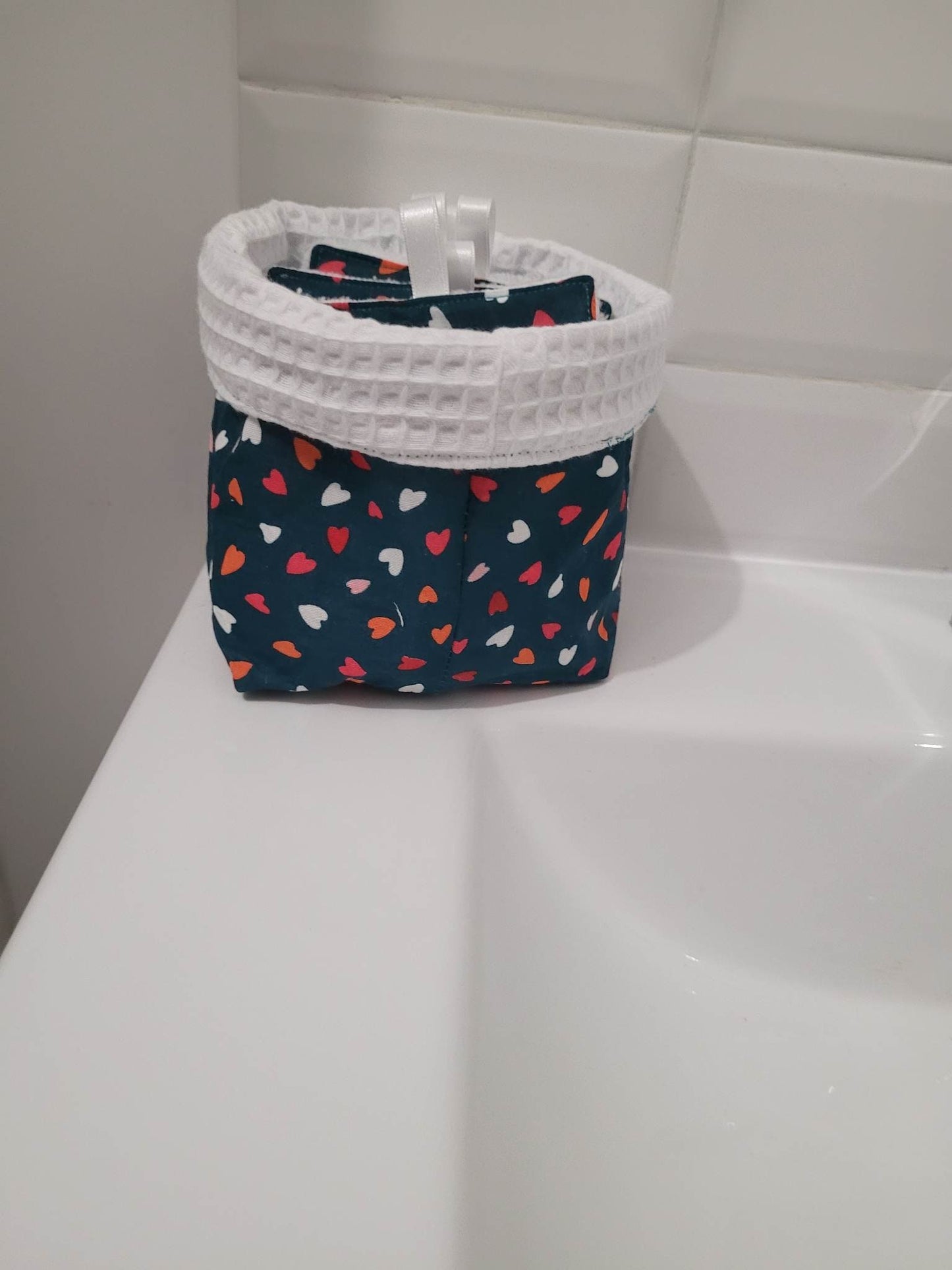 Panier et lingettes lavable coeur bio