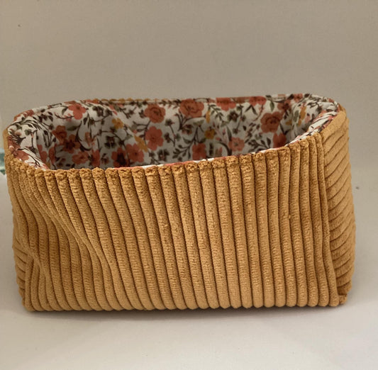 Vide poche en velours côtelé et  coton Fleuri