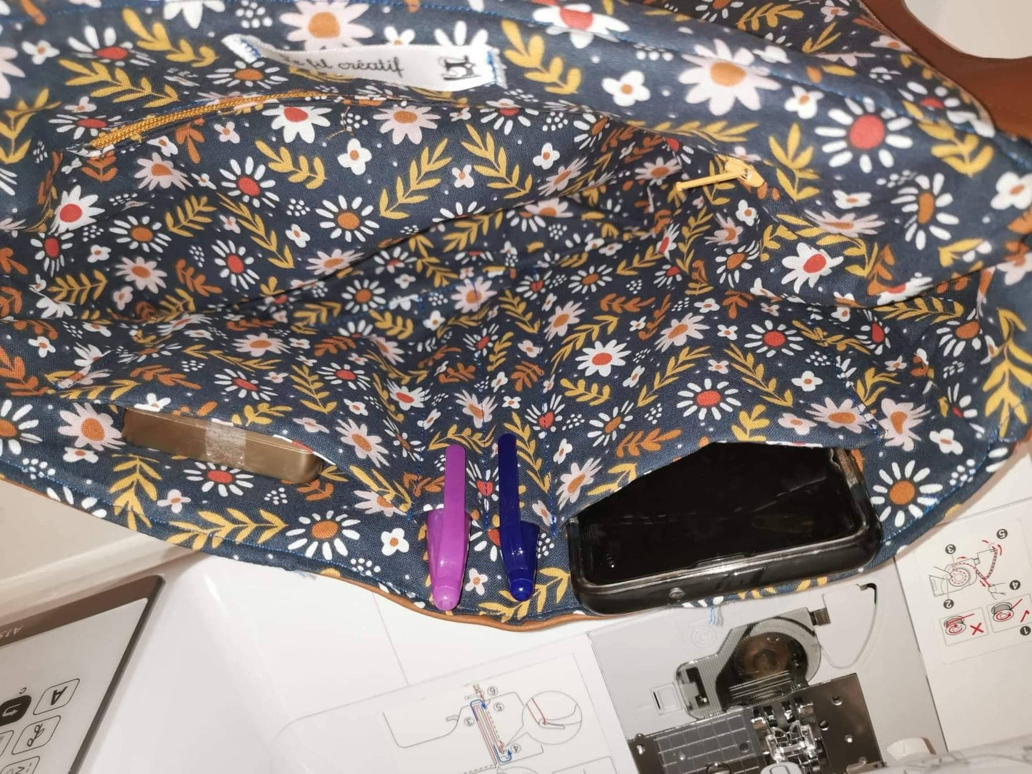 sac à main simili cuir fleuri