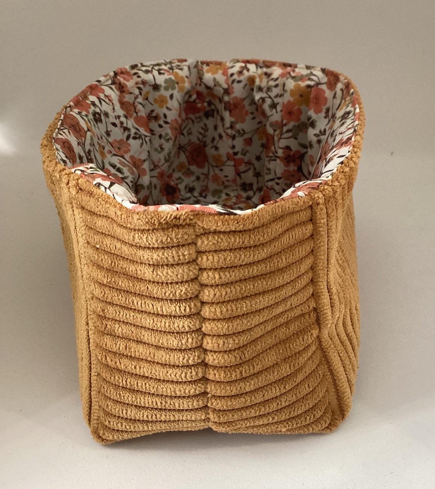 Vide poche en velours côtelé et  coton Fleuri