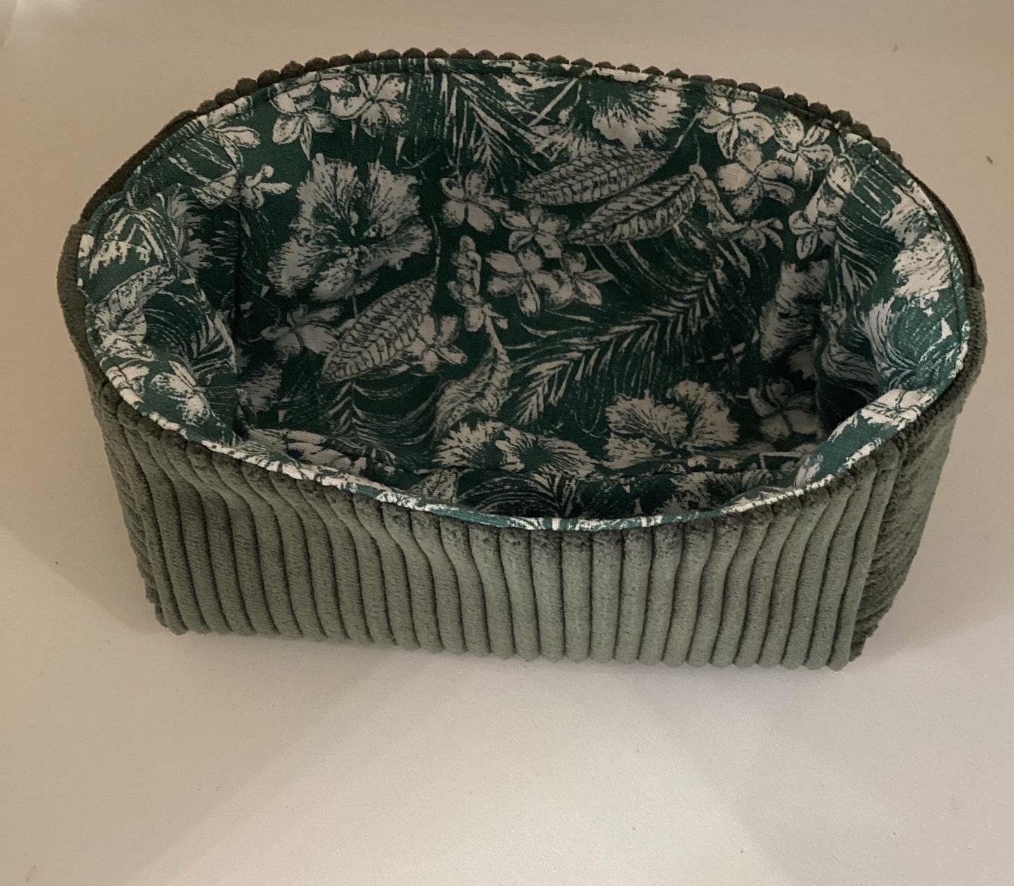 Vide poche en velours côtelé et  coton Fleuri