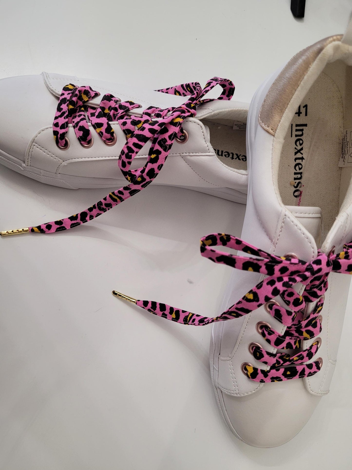 Lacets panthere rose en coton