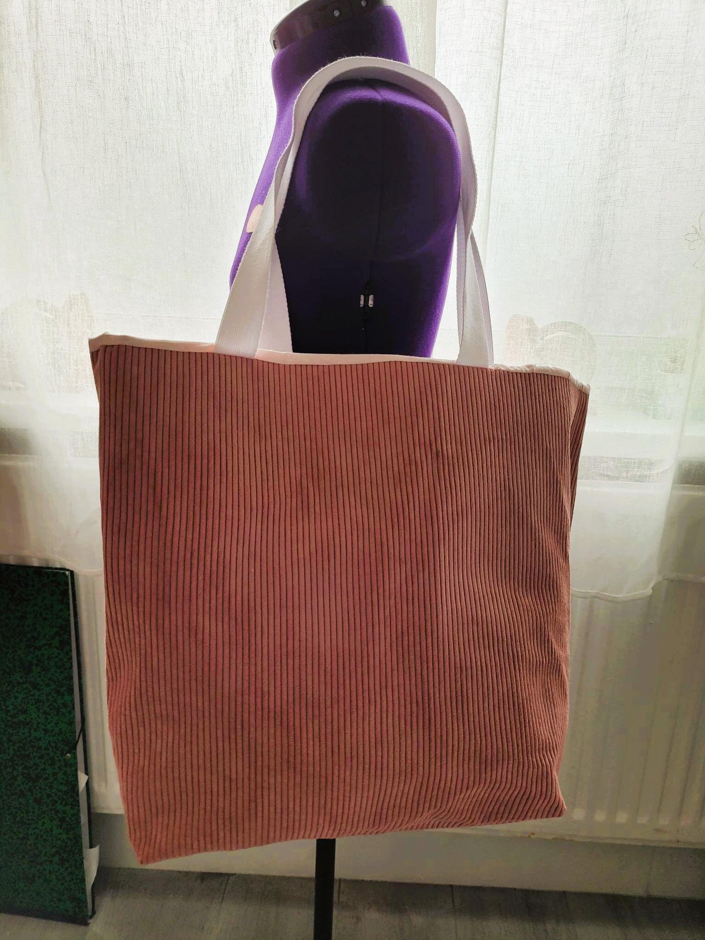 Sac cabas en velours côtelé rose