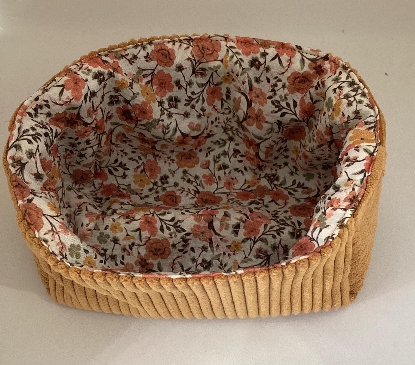 Vide poche en velours côtelé et  coton Fleuri